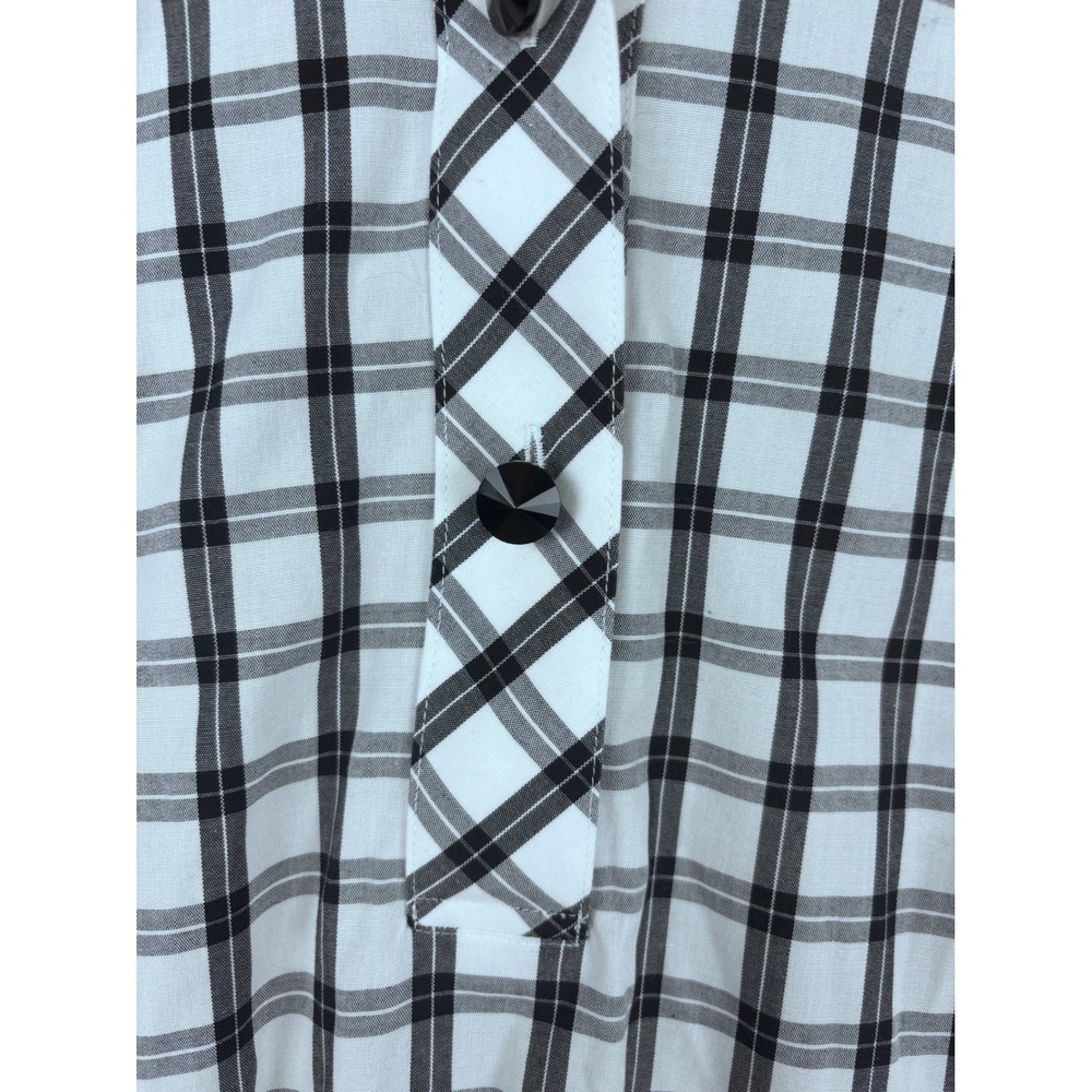 Talbots Woman Petites Non-Iron Plaid Popover Tunic 20WP Black White Casual - Picture 5 of 8